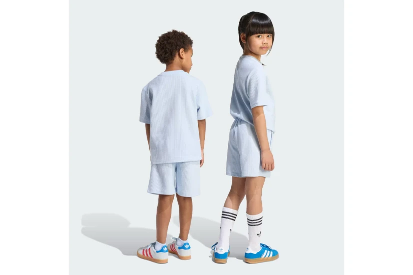 Adidas Originals Loose Waffle Παιδικό Σετ Κοντομάνικη Μπλούζα - Σορτς Γαλάζιο