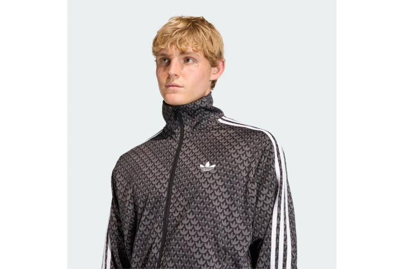 Adidas Originals Firebird Monogram Ανδρική Πολυεστερική Ζακέτα Μαύρο, Γκρι Σκούρο, Λευκό