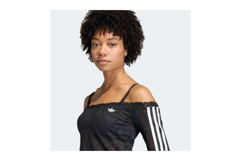 Adidas Originals Lace Bardot Γυναικεία Μακρυμάνικη Μπλούζα Μαύρη, Λευκή