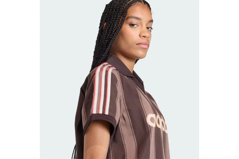 Adidas Originals Twill Football Jersey V-Neck Γυναικείο Κοντομάνικο T-Shirt Καφέ, Κόκκινο, Μπεζ