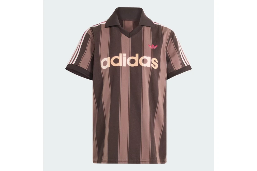 Adidas Originals Twill Football Jersey V-Neck Γυναικείο Κοντομάνικο T-Shirt Καφέ, Κόκκινο, Μπεζ