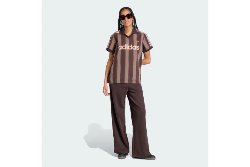 Adidas Originals Twill Football Jersey V-Neck Γυναικείο Κοντομάνικο T-Shirt Καφέ, Κόκκινο, Μπεζ