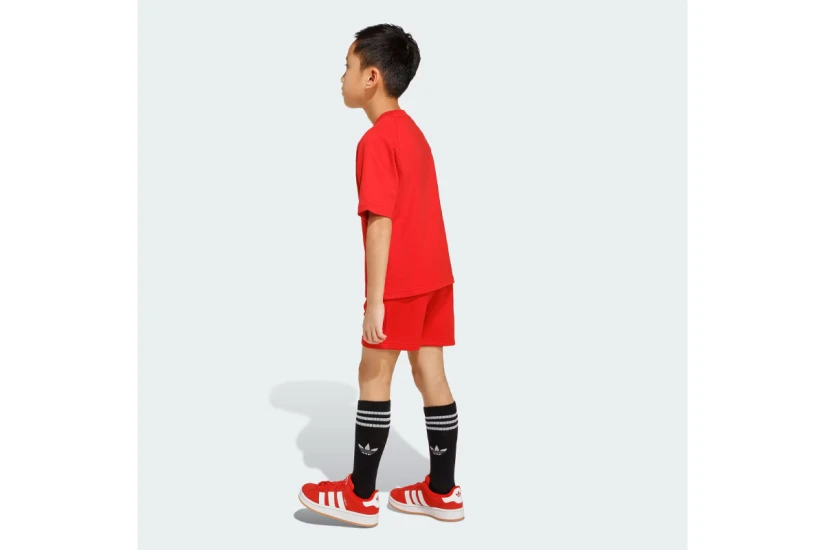 Adidas Originals Trefoil Loose Logo Παιδικό Σετ Κοντομάνικη Μπλούζα - Σορτς Κόκκινο