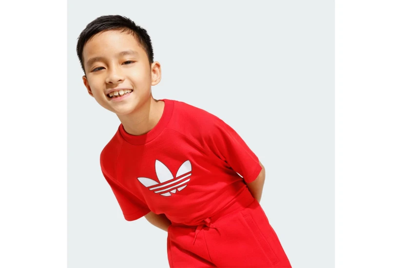 Adidas Originals Trefoil Loose Logo Παιδικό Σετ Κοντομάνικη Μπλούζα - Σορτς Κόκκινο