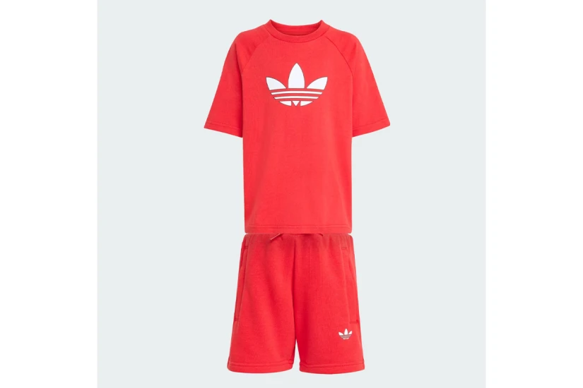 Adidas Originals Trefoil Loose Logo Παιδικό Σετ Κοντομάνικη Μπλούζα - Σορτς Κόκκινο