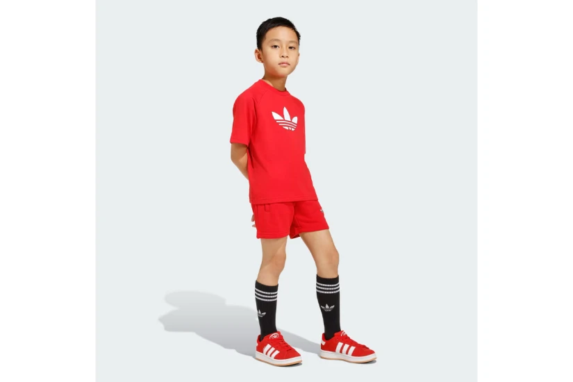 Adidas Originals Trefoil Loose Logo Παιδικό Σετ Κοντομάνικη Μπλούζα - Σορτς Κόκκινο