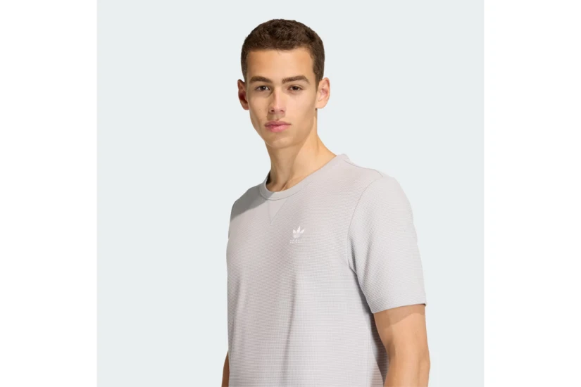 Adidas Originals Trefoil Essentials Waffle Ανδρικό Κοντομάνικο T-Shirt Γκρι, Λευκό