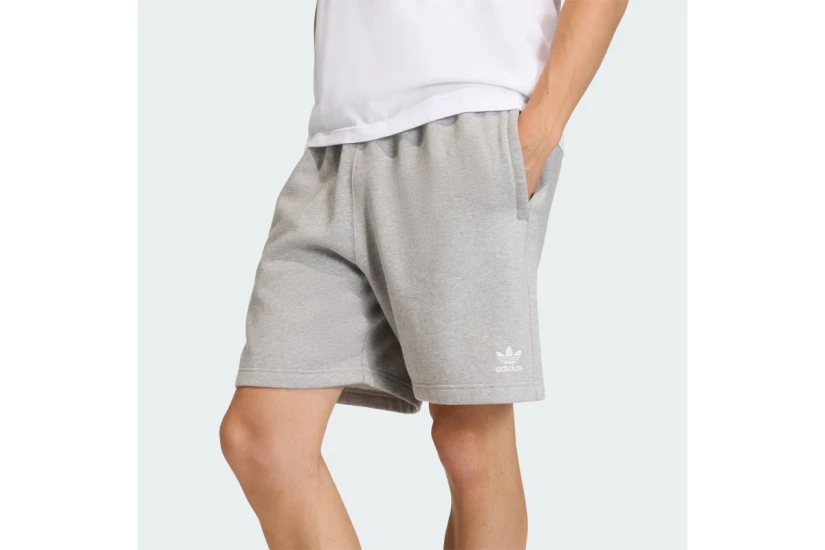 Adidas Originals Trefoil Essentials Fleece Ανδρική Αθλητική Βερμούδα Γκρι Ανοιχτό, Λευκή