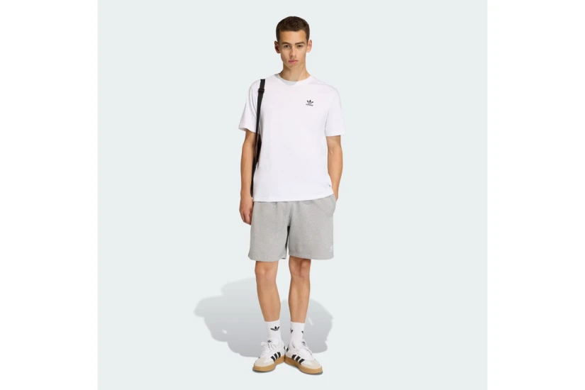 Adidas Originals Trefoil Essentials Fleece Ανδρική Αθλητική Βερμούδα Γκρι Ανοιχτό, Λευκή