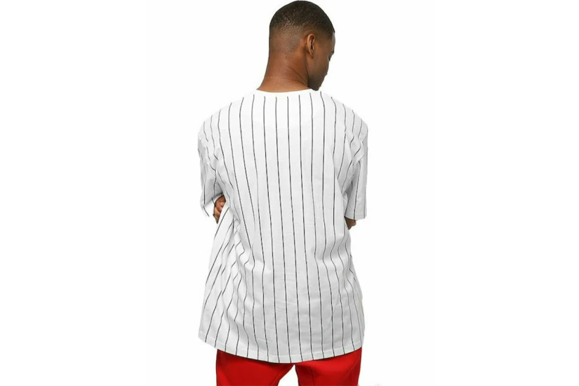 Karl Kani Small Signature Pinstripe Mesh Ανδρικό Κοντομάνικο T-Shirt Λευκό, Μαύρο