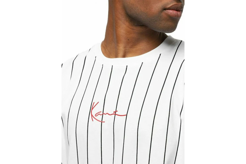 Karl Kani Small Signature Pinstripe Mesh Ανδρικό Κοντομάνικο T-Shirt Λευκό, Μαύρο