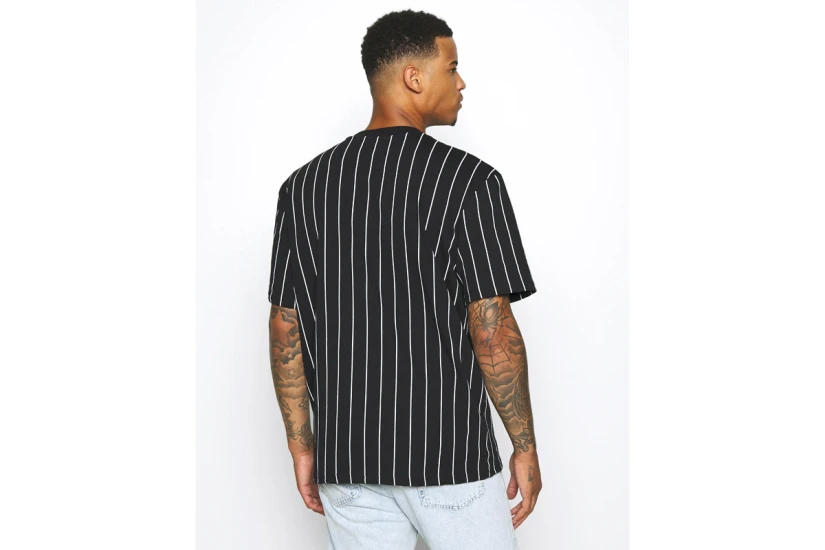 Karl Kani Small Signature Pinstripe Mesh Ανδρικό Κοντομάνικο T-Shirt Μαύρο, Λευκό