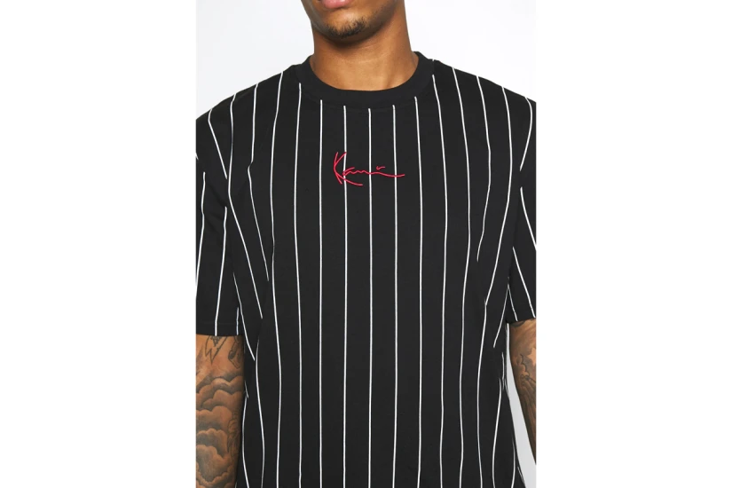 Karl Kani Small Signature Pinstripe Mesh Ανδρικό Κοντομάνικο T-Shirt Μαύρο, Λευκό