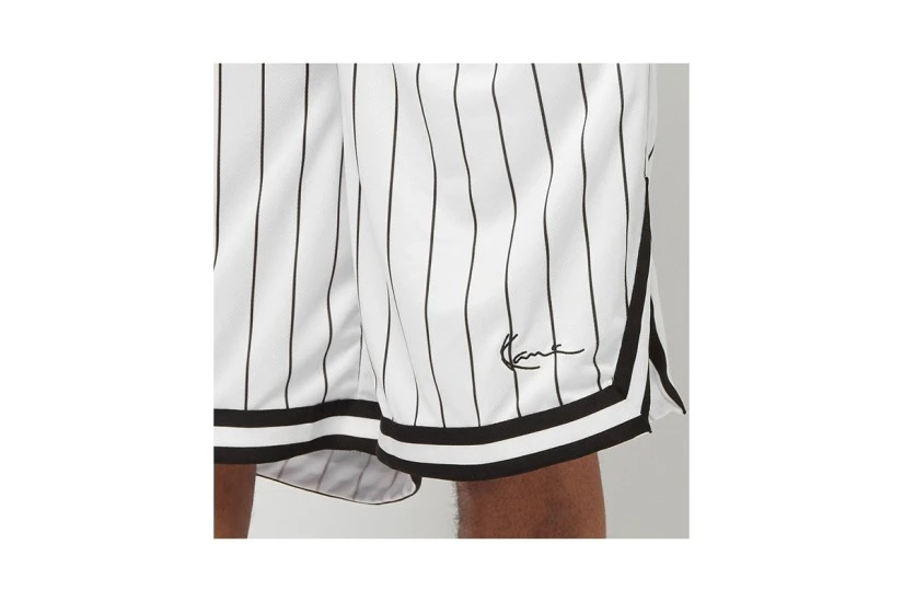 Karl Kani Small Signature Pinstripe Mesh Ανδρική Αθλητική Βερμούδα Λευκή, Μαύρη