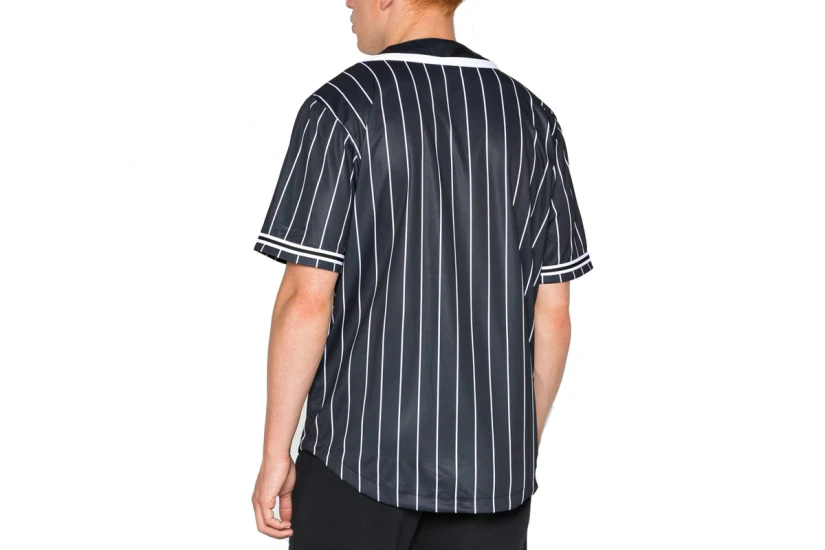 Karl Kani Serif Pinstripe Baseball Shirt Ανδρικό Κοντομάνικο Πουκάμισο Μαύρο, Λευκό