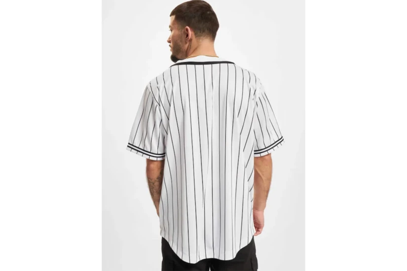 Karl Kani Serif Pinstripe Baseball Shirt Ανδρικό Κοντομάνικο Πουκάμισο Λευκό, Μαύρο