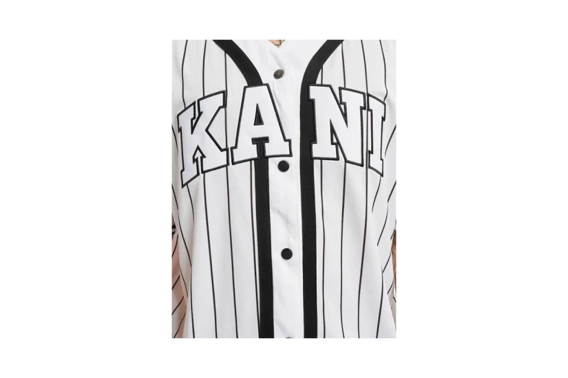 Karl Kani Serif Pinstripe Baseball Shirt Ανδρικό Κοντομάνικο Πουκάμισο Λευκό, Μαύρο
