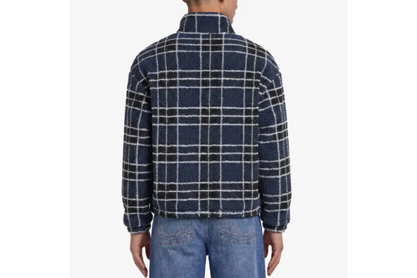 Karl Kani Victorian Check Teddy Troyer Ανδρική Μακρυμάνικη Μπλούζα Fleece με Φερμουάρ Μπλε Σκούρο, Λευκό