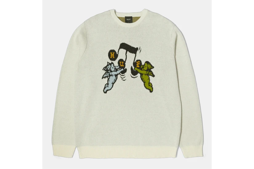 Huf Song Intarsia Πλεκτή Ανδρική Μακρυμάνικη Μπλούζα Λευκή