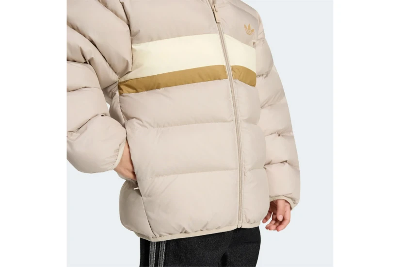 Adidas Originals Blocking Παιδικό Μπουφάν Puffer με Κουκούλα Μπεζ, Κίτρινο, Καφέ
