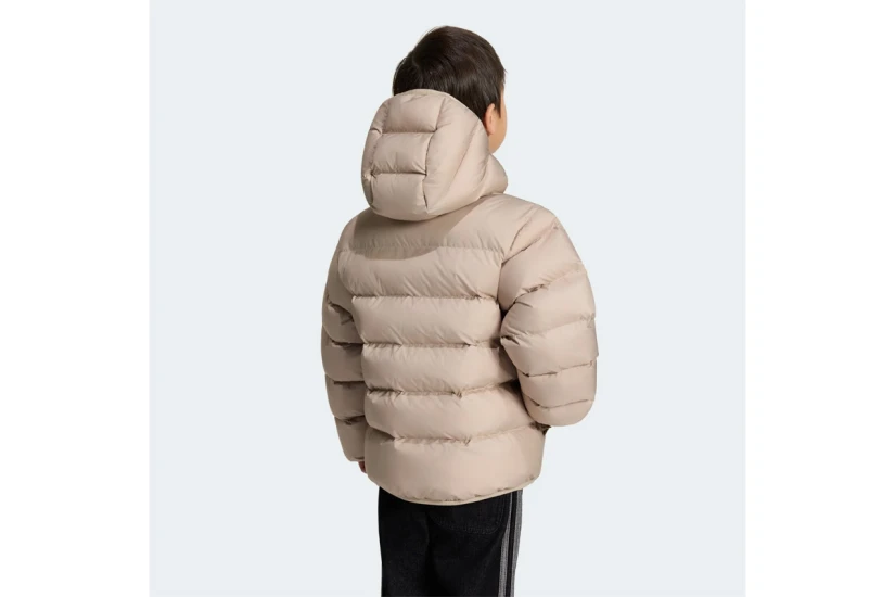 Adidas Originals Blocking Παιδικό Μπουφάν Puffer με Κουκούλα Μπεζ, Κίτρινο, Καφέ