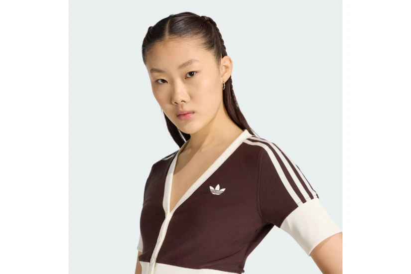 Adidas Originals V-Neck Γυναικεία Ζακέτα Καφέ, Εκρού