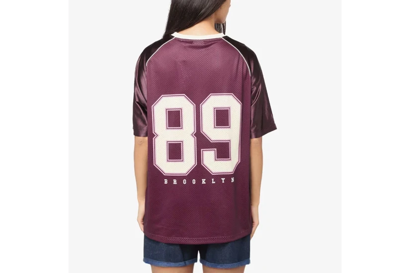 Karl Kani OG 89 Round Serif Football Jersey Γυναικείο Κοντομάνικο T-Shirt Βυσσινί, Μπεζ, Ροζ