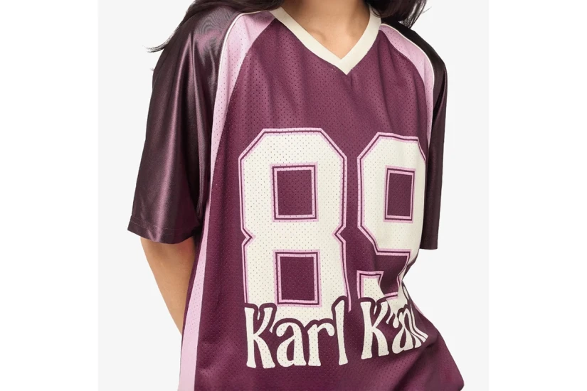 Karl Kani OG 89 Round Serif Football Jersey Γυναικείο Κοντομάνικο T-Shirt Βυσσινί, Μπεζ, Ροζ