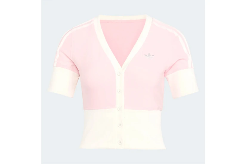Adidas Originals V-Neck Γυναικεία Ζακέτα Ροζ, Εκρού