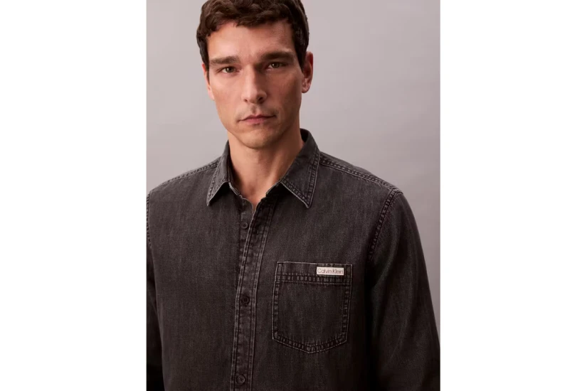 Calvin Klein Ανδρικό Μακρυμάνικο Τζιν Πουκάμισο Γκρι Σκούρο