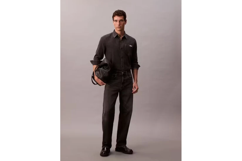 Calvin Klein Ανδρικό Μακρυμάνικο Τζιν Πουκάμισο Γκρι Σκούρο