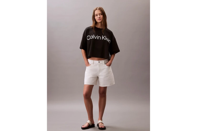 Calvin Klein Logo Graphic Boxy Cropped Κοντομάνικο T-Shirt Μαύρο