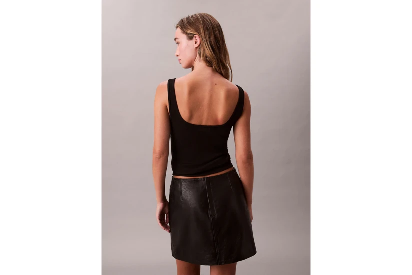 Calvin Klein Slim Ribbed Cotton Γυναικεία Αμάνικη Μπλούζα Μαύρη