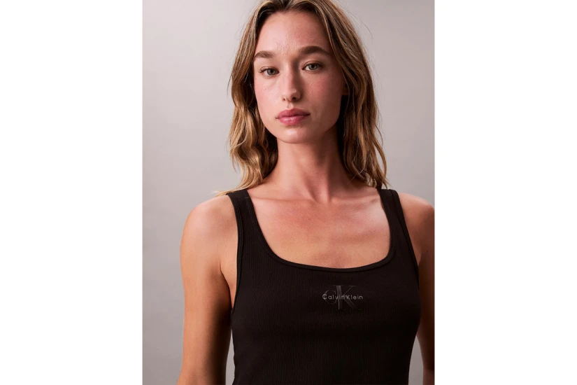 Calvin Klein Slim Ribbed Cotton Γυναικεία Αμάνικη Μπλούζα Μαύρη