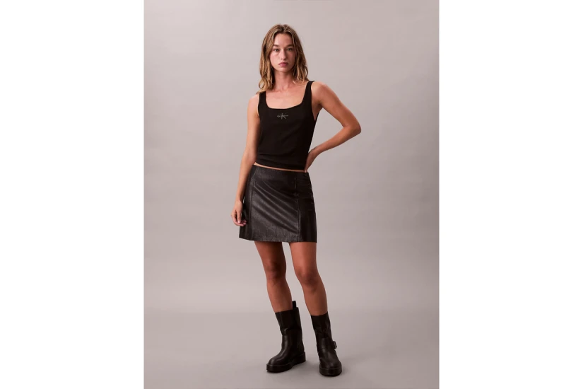 Calvin Klein Slim Ribbed Cotton Γυναικεία Αμάνικη Μπλούζα Μαύρη