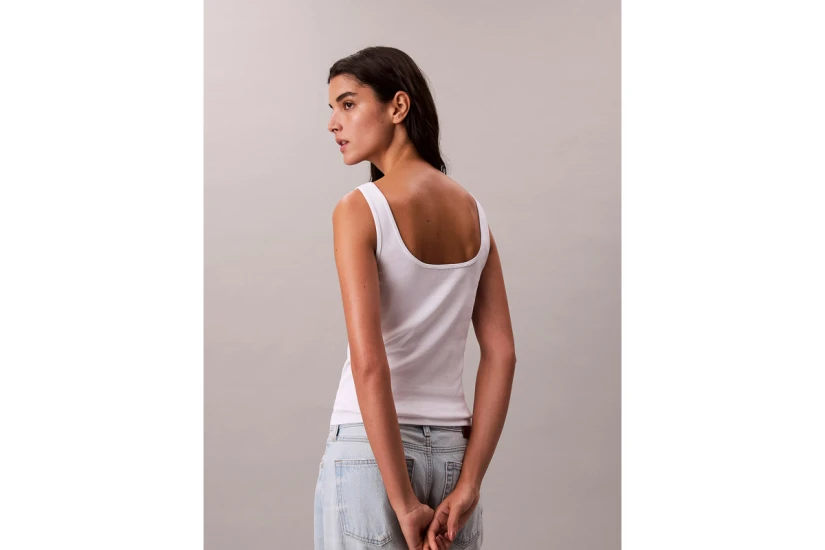 Calvin Klein Slim Ribbed Cotton Γυναικεία Αμάνικη Μπλούζα Λευκή