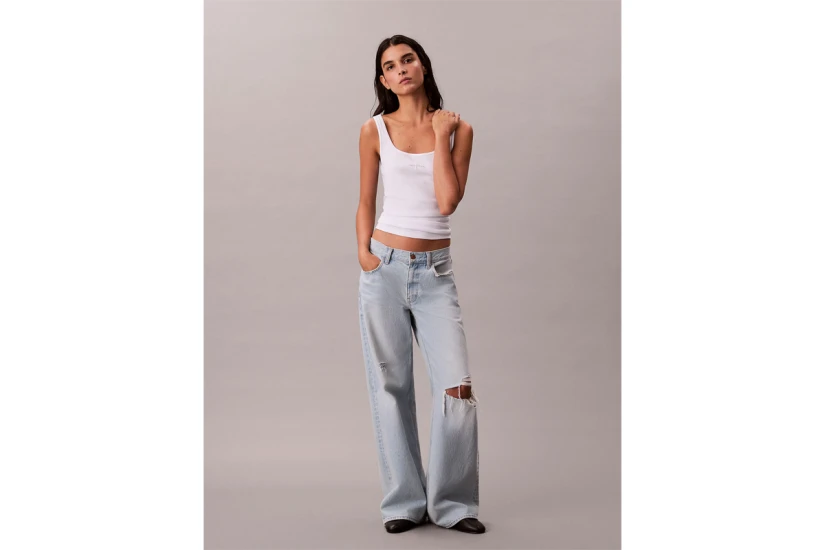 Calvin Klein Slim Ribbed Cotton Γυναικεία Αμάνικη Μπλούζα Λευκή