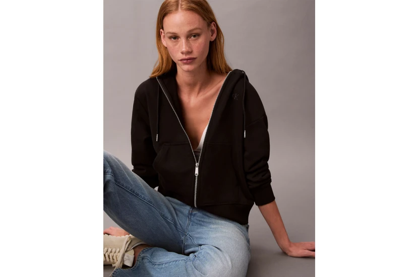 Calvin Klein Γυναικεία Βαμβακερή Ζακέτα με Κουκούλα Μαύρη