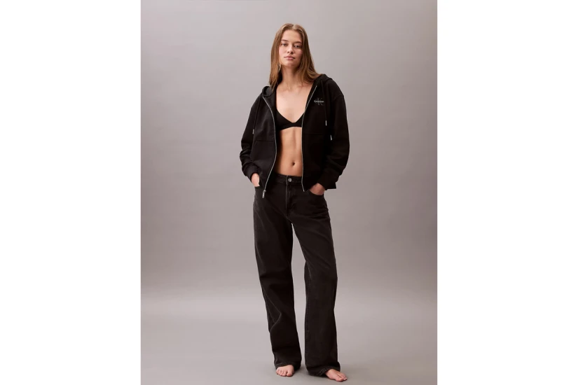 Calvin Klein French Terry Γυναικεία Ζακέτα με Κουκούλα Μαύρη