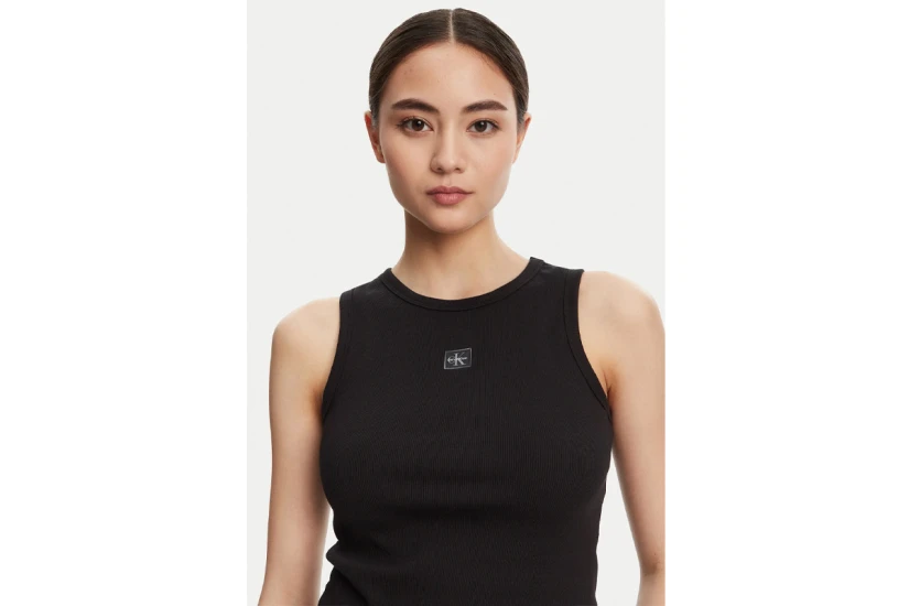 Calvin Klein Cotton Stretch Rib Γυναικεία Αμάνικη Μπλούζα Μαύρη
