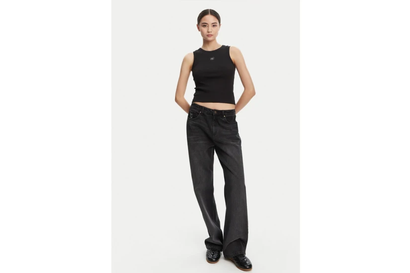 Calvin Klein Cotton Stretch Rib Γυναικεία Αμάνικη Μπλούζα Μαύρη