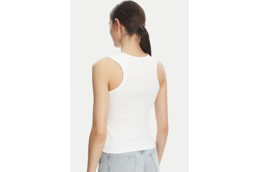 Calvin Klein Cotton Stretch Rib Γυναικεία Αμάνικη Μπλούζα Λευκή