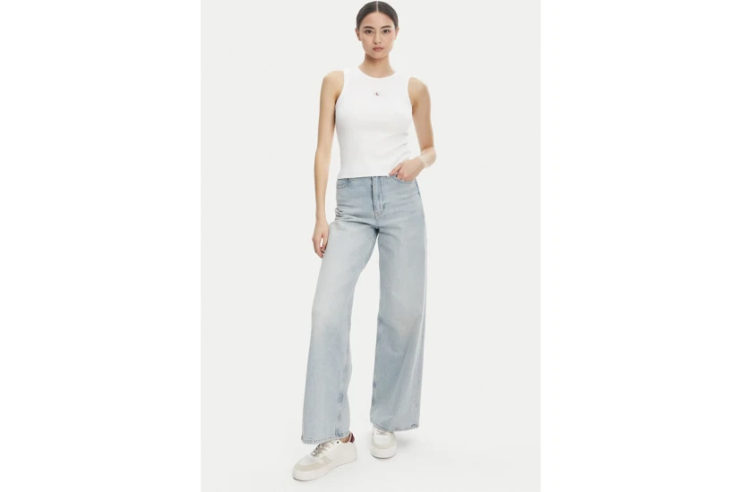 Calvin Klein Cotton Stretch Rib Γυναικεία Αμάνικη Μπλούζα Λευκή