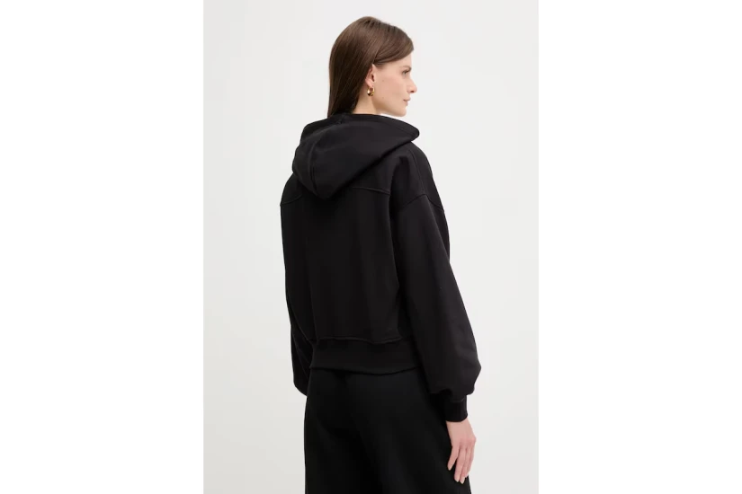 Calvin Klein Cotton Terry Γυναικεία Βαμβακερή Ζακέτα με Κουκούλα Μαύρη