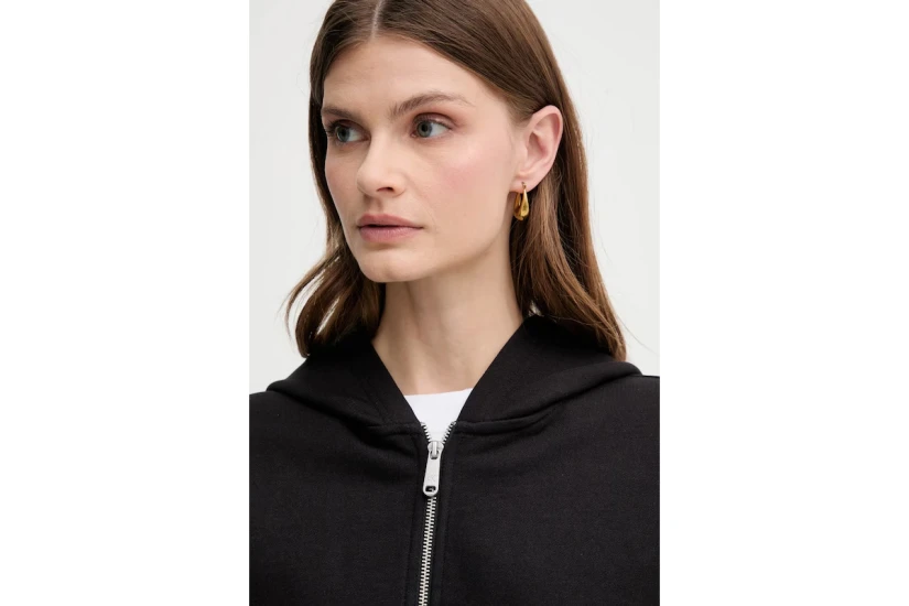 Calvin Klein Cotton Terry Γυναικεία Βαμβακερή Ζακέτα με Κουκούλα Μαύρη