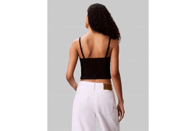 Calvin Klein Cotton Rib Γυναικείο Αμάνικο Crop Top Μαύρο