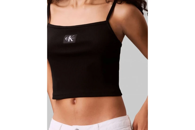 Calvin Klein Cotton Rib Γυναικείο Αμάνικο Crop Top Μαύρο