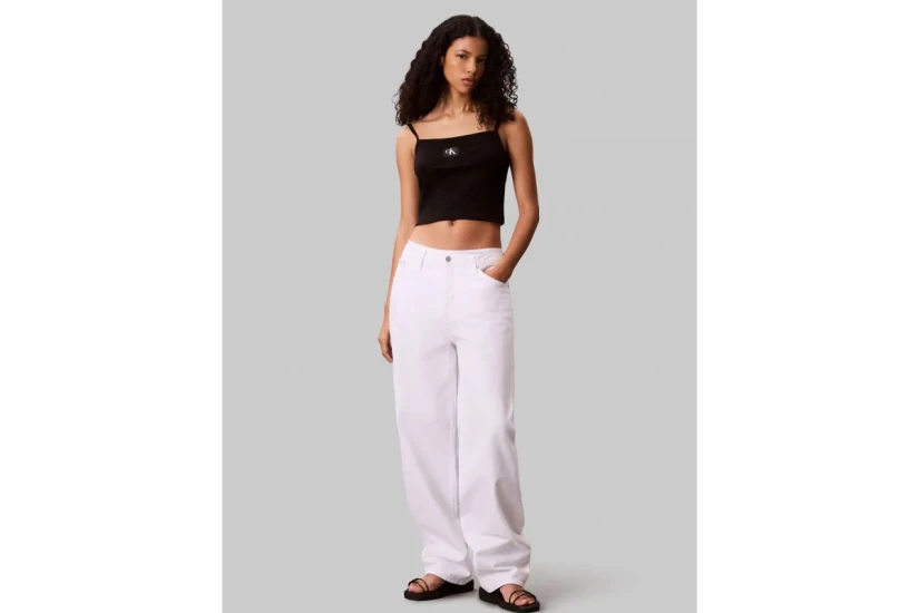 Calvin Klein Cotton Rib Γυναικείο Αμάνικο Crop Top Μαύρο