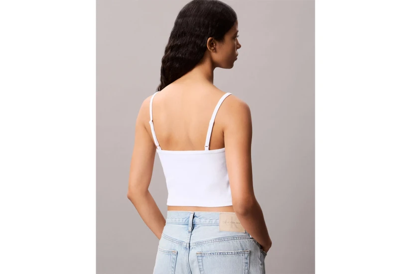Calvin Klein Cotton Rib Γυναικείο Αμάνικο Crop Top Λευκό