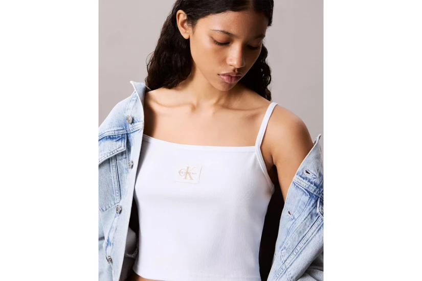 Calvin Klein Cotton Rib Γυναικείο Αμάνικο Crop Top Λευκό
